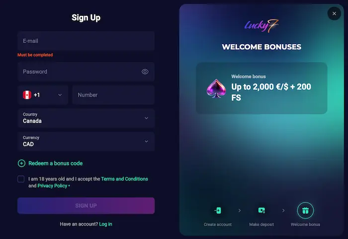 Lucky7even Casino CA reg
